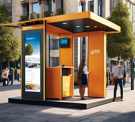 VistaAds CompaiPA Modular Kiosk in a busy urban area